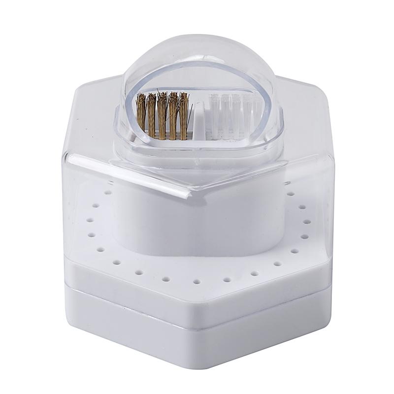 2 в 1 Коробка для хранения насадок для маникюра, 24 отверстия, с щеточкой для очистки, контейнер для хранения маникюрных инструментов, органайзер для салонных принадлежностей