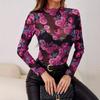 Spring Elegant Floral Fashion Floral Printed Small Standing Collar Mesh Yarn Mullet Women's Tops Versatile Closet Essential Fashion Items Shirt