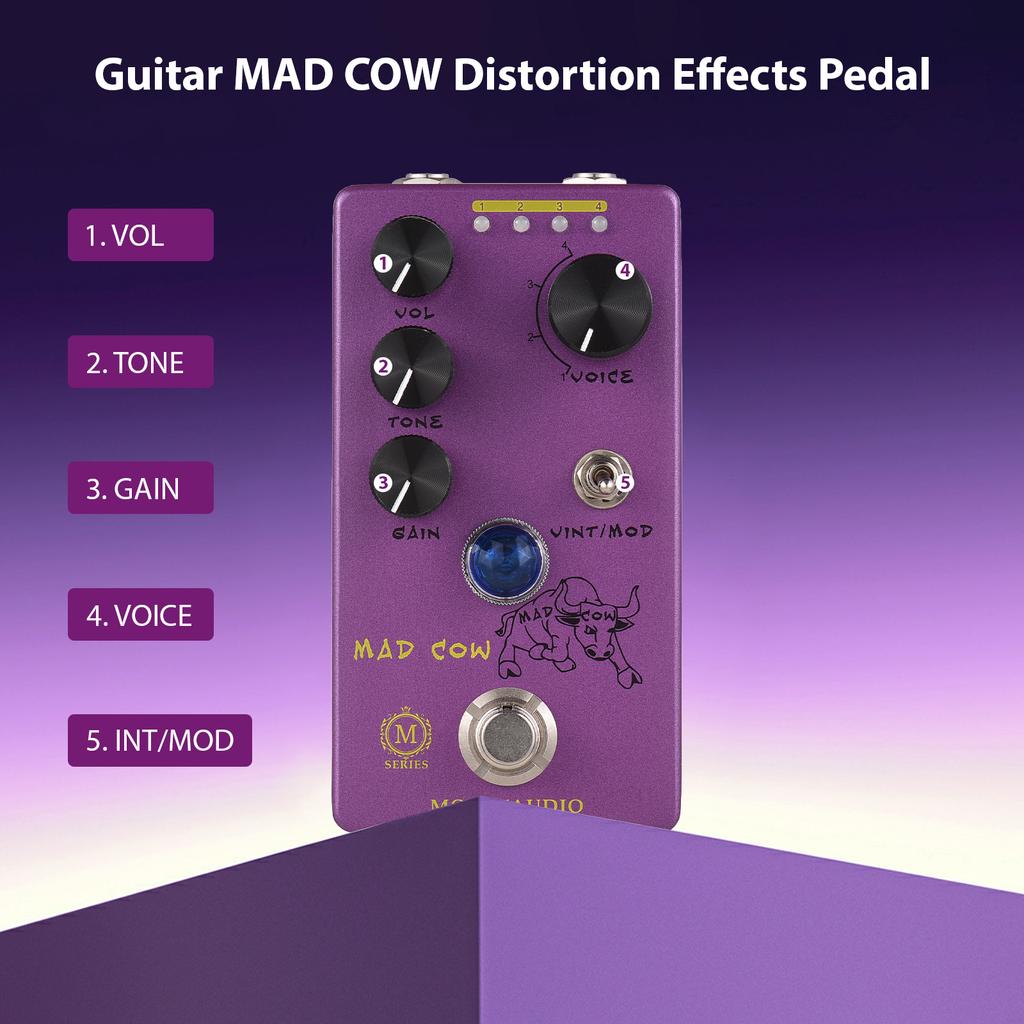 Педаль эффектов искажения для гитары MOSKYAUDIO MAD COW GAIN/VOL/TONE/VINT/MOD/4-Mode Knob DC 9V 6.35mm
