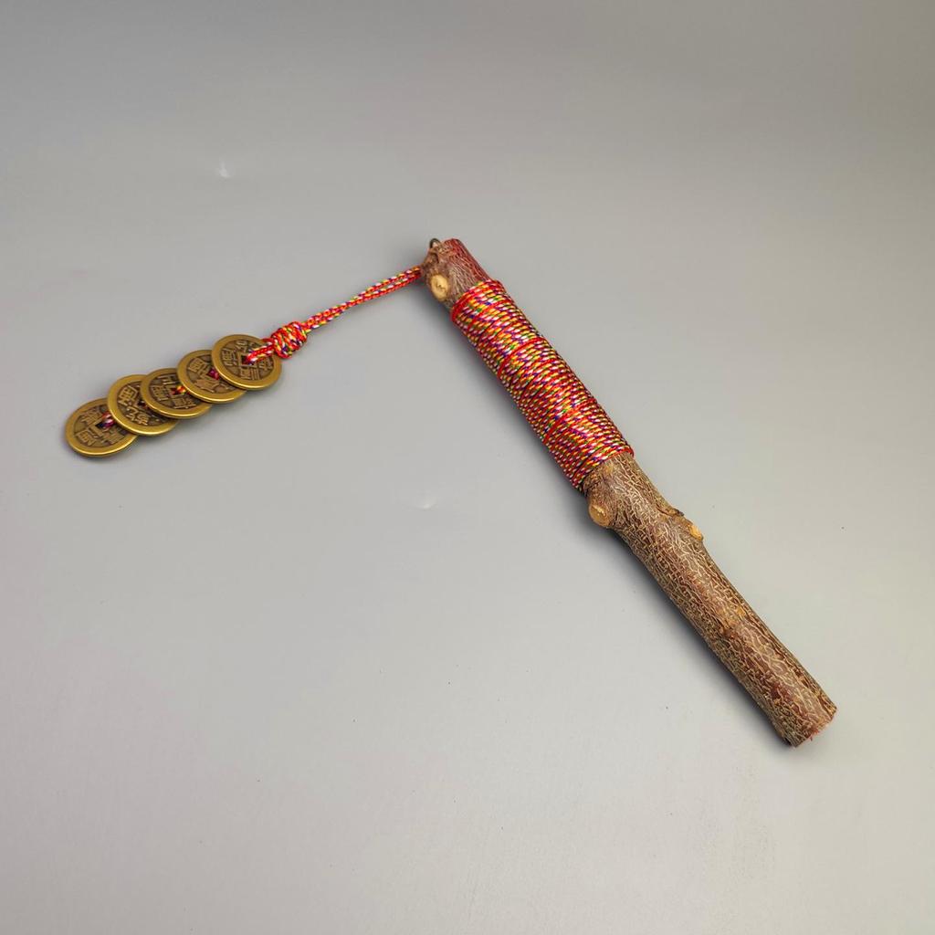 Handmade Peach Wood Pendant with Five Emperors Coins for Baby's Bedside