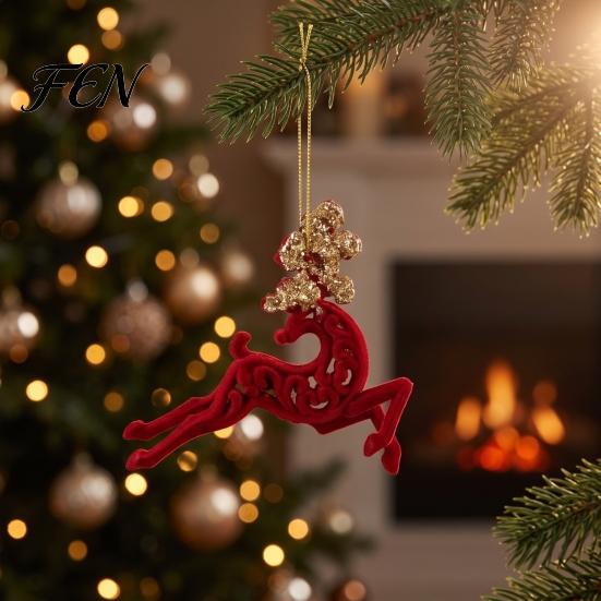 Seasonal Garland Door Decorations Flocked Christmas Ornaments with Gold Edging, Retro Red Velvet Hanging Tree Decoration, Elk Gingerbread Man