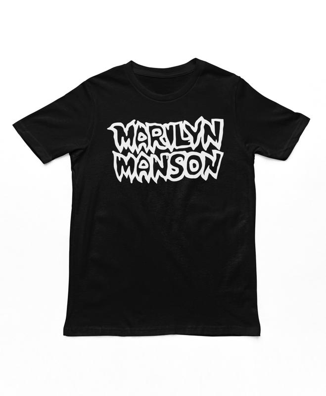 Унисекс футболка с классическим логотипом Marilyn Manson, Классическая футболка с логотипом рок-группы, Новая, Черная