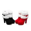 2024 Winter New Women Boots Waterproof Platform High Heel Thick with Boots Bow Decorative Comfortable Boots Christmas Red Boots