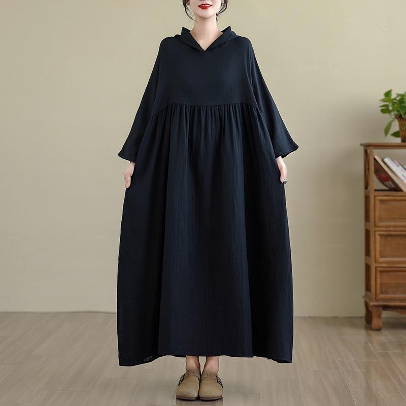 Long Sleeve Plus Size Cotton Vintage Hooded New In Dresses for Women Casual Loose Spring Autumn Dress