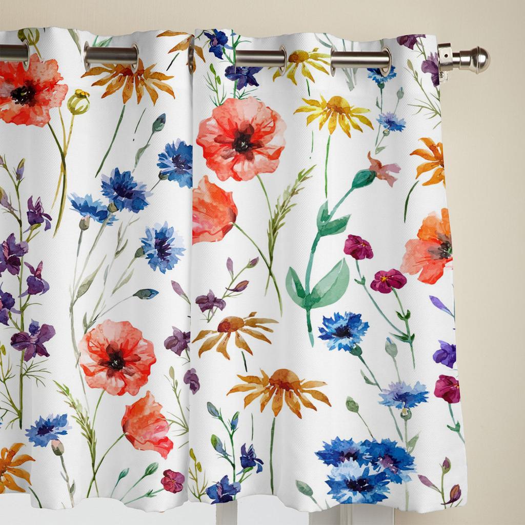 Flower Watercolor Window Curtain for Bedroom Living Room Backdrop Curtain Home Decor Kitchen Short Curtain