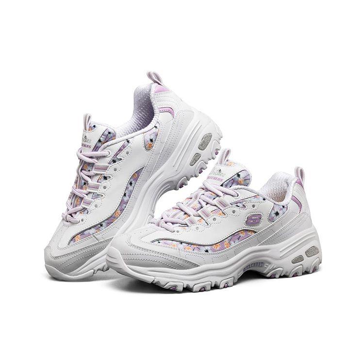 Skechers DLites 1.0 Ткань Синтетическая кожа Удобные Универсальные Низкие Папины кроссовки Женская кроссовка Белый Фиолетовый 11981-WLV