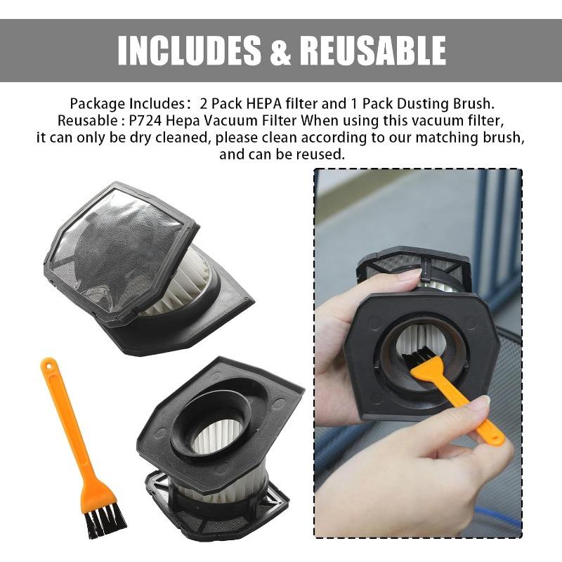 For Ryobi Vacuum Filter 2 HEPA Replacement Filters and 1 brush for RYOBI 18V ONE+ Compact Stick Vacuum P724/P724B (Replaces 206700006)