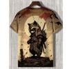 Men's T-Shirt Japanese Style Samurai Cat Graphic 3D Printed T-Shirt Casual Short Sleeved Tee Outdoor Oversized Men Clothing Tops