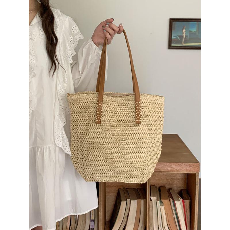 Летняя большая вместительная соломенная плетеная сумка для женщин, новая модная сумка через плечо для поездок на работу на пляж, плетеная сумка-тоут
