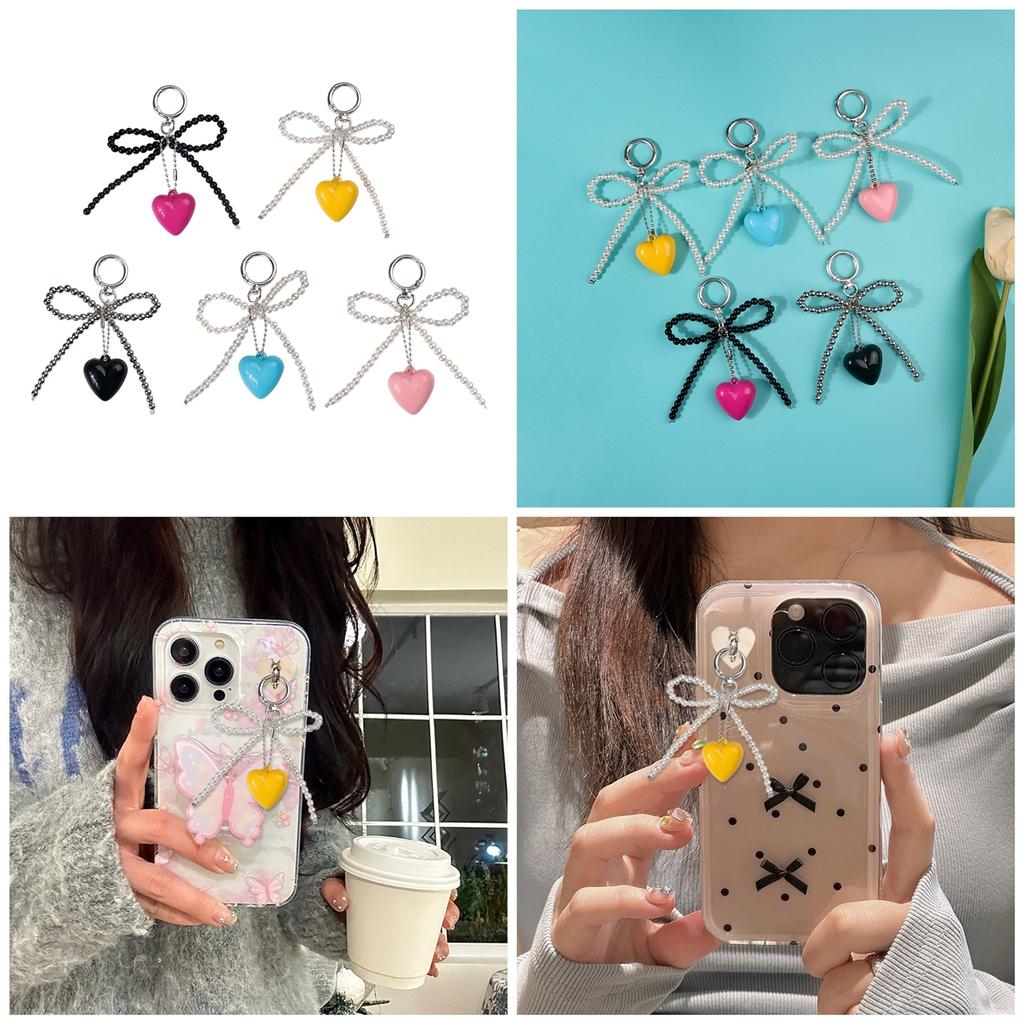 Heart Shaped Bead Keychain with Handmade Detail Lovely Heart Shaped Keychain Unique Beaded Bowknot Stylish Phone Straps