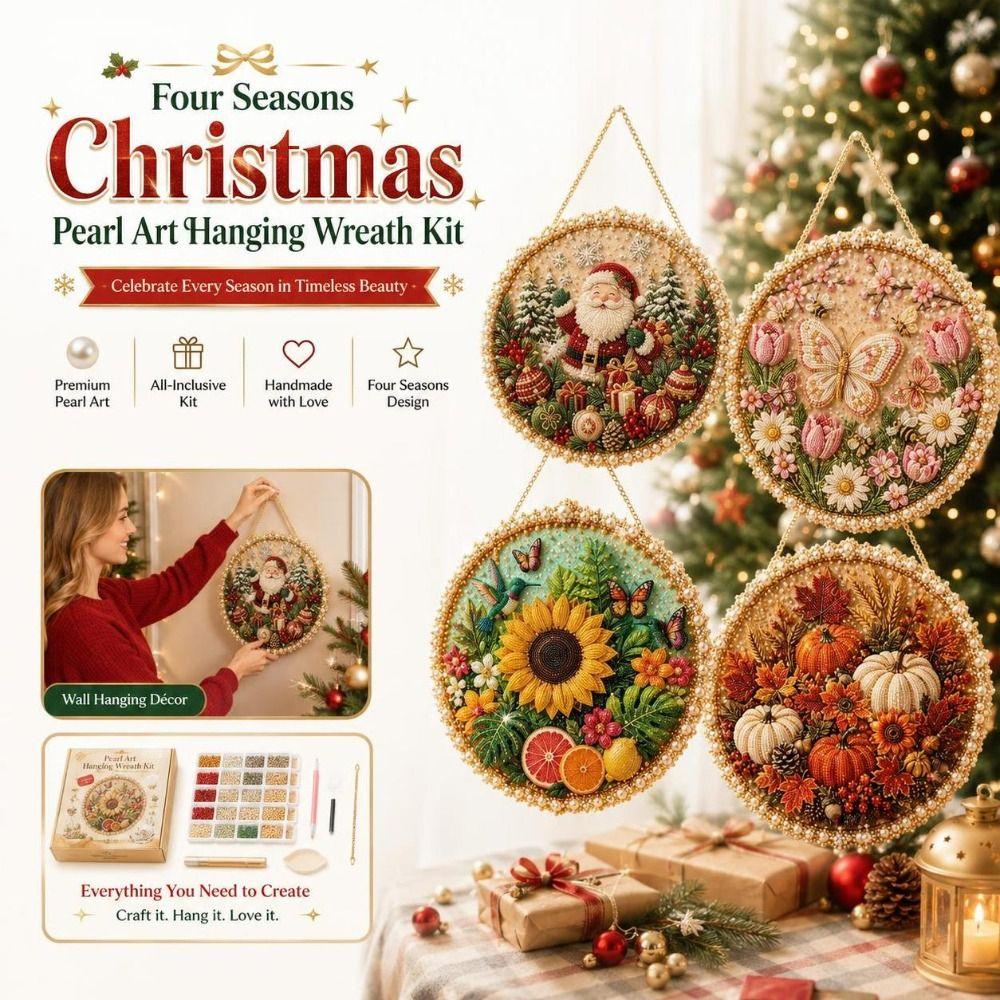 Handmade Pearl Diamond Art Kit Four Seasons Holiday Hanging Wreath Pearl Art Wreath Set Christmas