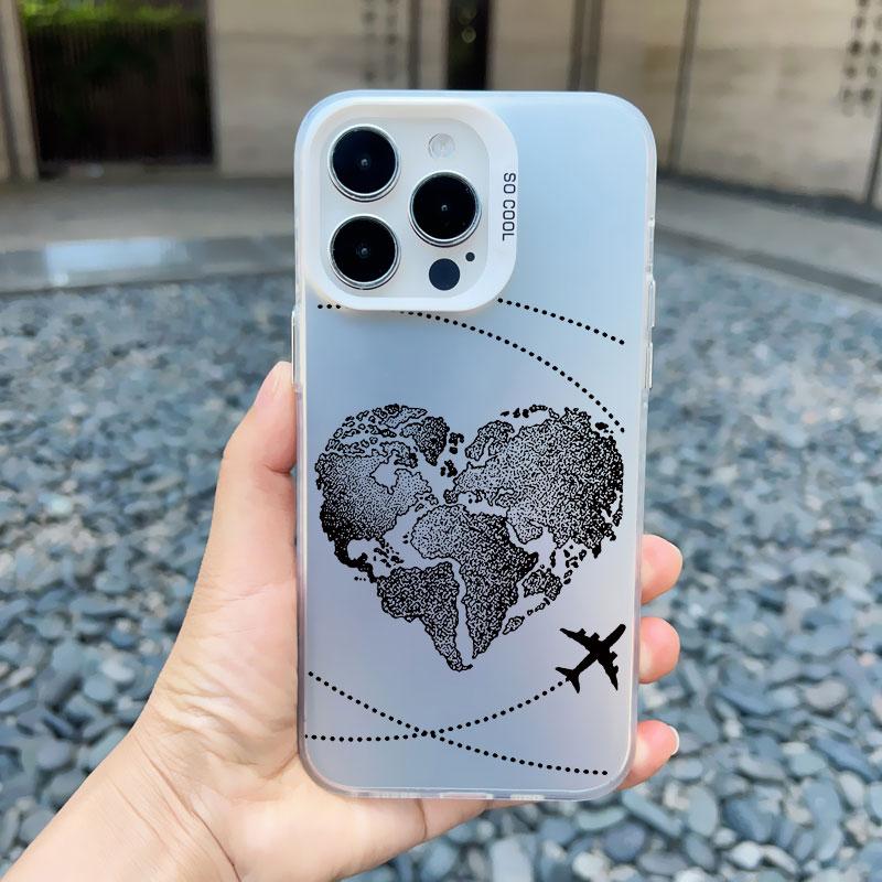 Популярный чехол для телефона с изображением карты мира и самолета для iPhone 11 12 Pro Max 13 Mini 15 13 14 Pro Max Plus, задняя крышка, противоударные, лазерные