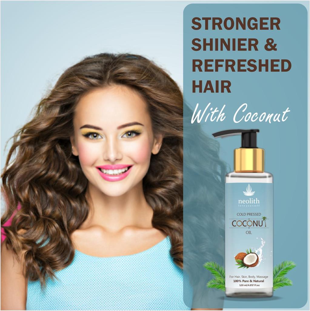 Neolith 100% чистое, натуральное кокосовое масло холодного отжима || Для сухих и вьющихся волос, сухой кожи головы, кожи и тела || 120 МЛ