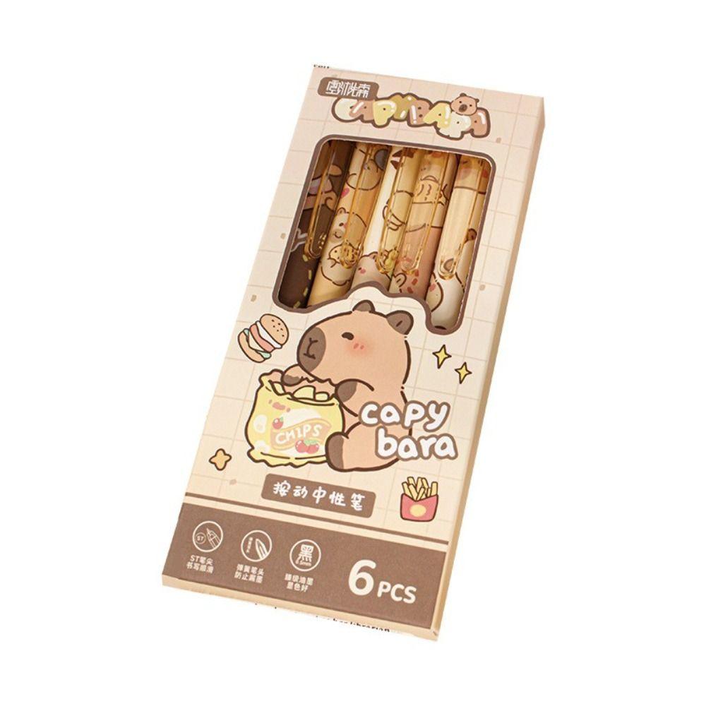 6 шт. Быстросохнущая ручка с нажимным механизмом 0,5 мм Ручка для экзаменов Милая гелевая ручка с капибарой Офис