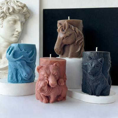3D рельефная форма для ароматической свечи в виде животного, ручной работы, для гипса, смолы, форма в виде лошади, медведя, волка, силиконовая форма, принадлежности для изготовления свечей своими руками