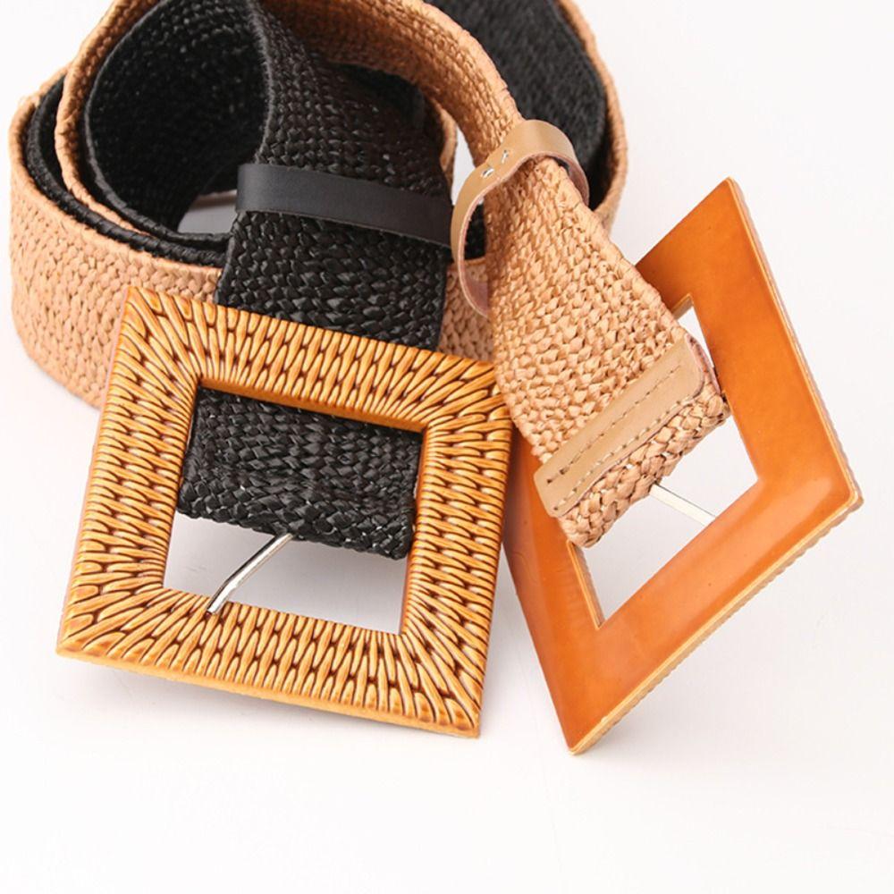 Colorful Boho Straw Weave Belt Retro Ethnic Style Waistband Bohemian Style Belt Jeans Decorative