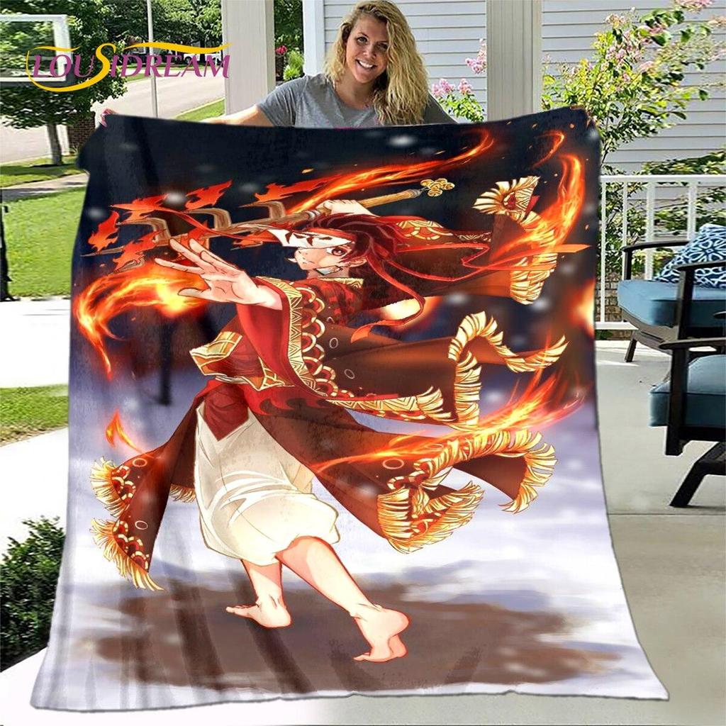 Anime Cartoon Demon Slayer Blanket,Flannel Blanket Throw Blanket,Sherpa Warm Children's Blanket for Living Room Bedroom Beds
