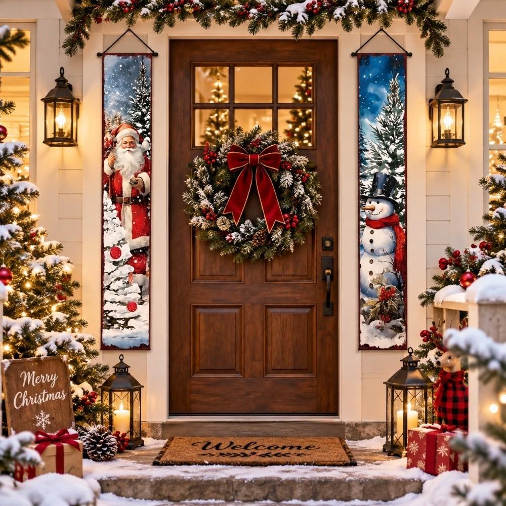 2D Flat Christmas Flag Banners Snowman Christmas Hanging Flag Door Couplets Banner Indoor Outdoor