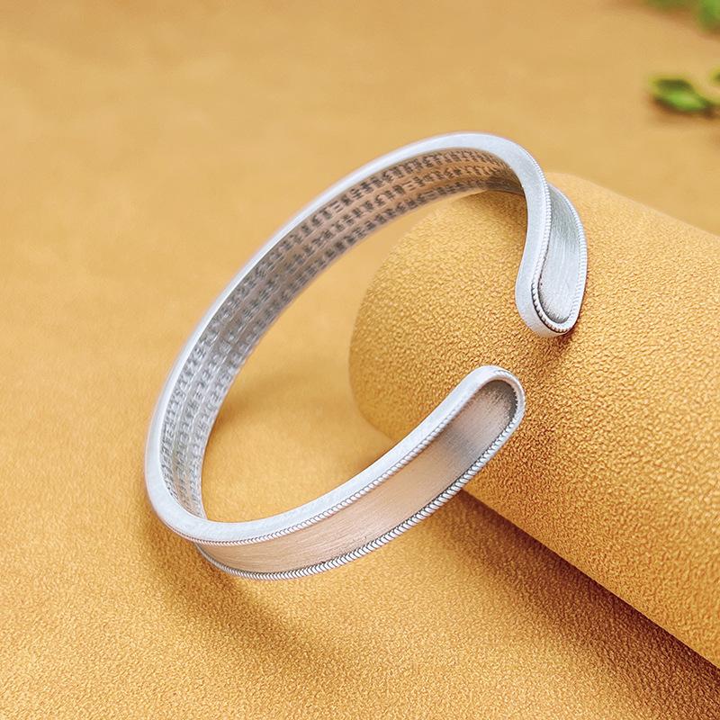 Zuyin 999.9 Xiangyun Heart Sutra Bottom Peace Bracelet Ethnic Retro Chinese Style Solid Open Engraved Lettering for Mom