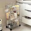 Movable Shelf with Wheels Multi-tiers Storage Rack Rolling Cart Transparent Basket Organizer Trolley for Snacks Cosmetics Bathroom