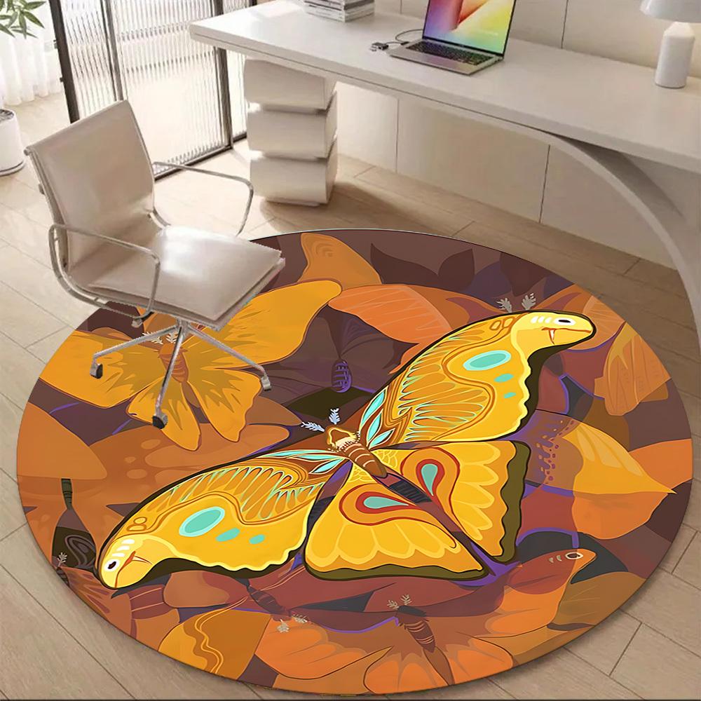 1pc Butterfly Moth Office Round Area Rug, Indoor Mat Suitable ForOffice, Under Office Chairs Bedroom Living Room Home Decor, Room Deco n69