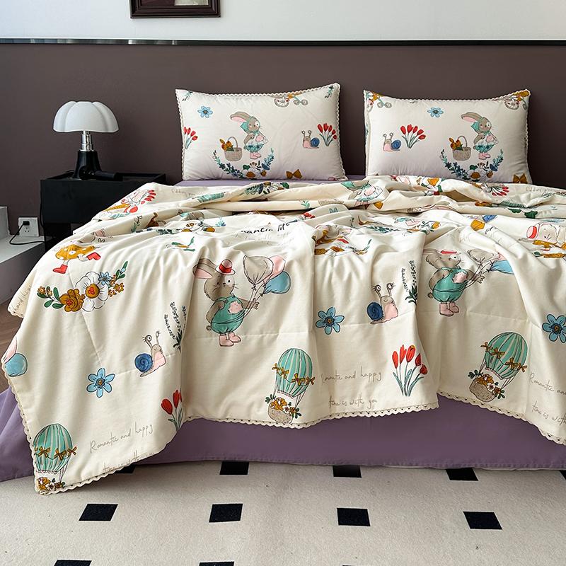 Rose Garden Vintage Floral Summer Quilt Khaki 100% Cotton Reversible Thin Comforter Bedding Set Air Conditioner Quilts Bedspread