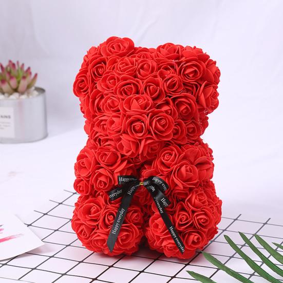25cm Romantic Fake Rose Flower Foam Bear Doll Valentines Day Birthday Xmas