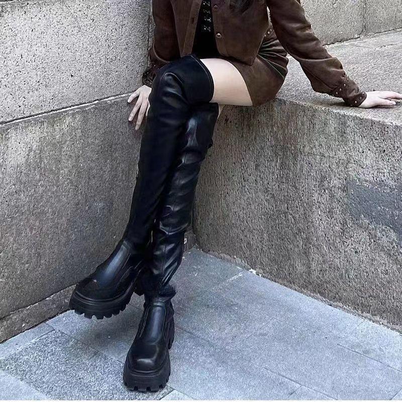 Сапоги Sugar cube тонкие выше колена длинные сапоги женские 2025 новые рыцарские сапоги осенние и зимние сапоги высокие сапоги толстая подошва увеличенная