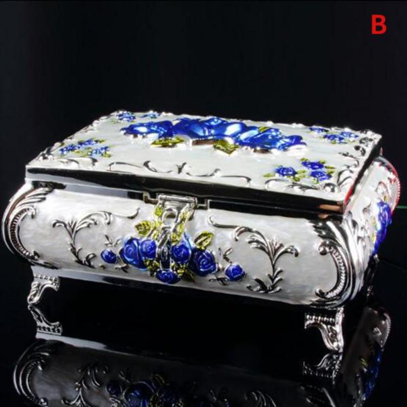 Винтажный чехол с резным декором в виде розы, модная металлическая шкатулка для драгоценностей, разноцветное эмалированное ожерелье, кулон, кольцо, подарок, сундук для хранения