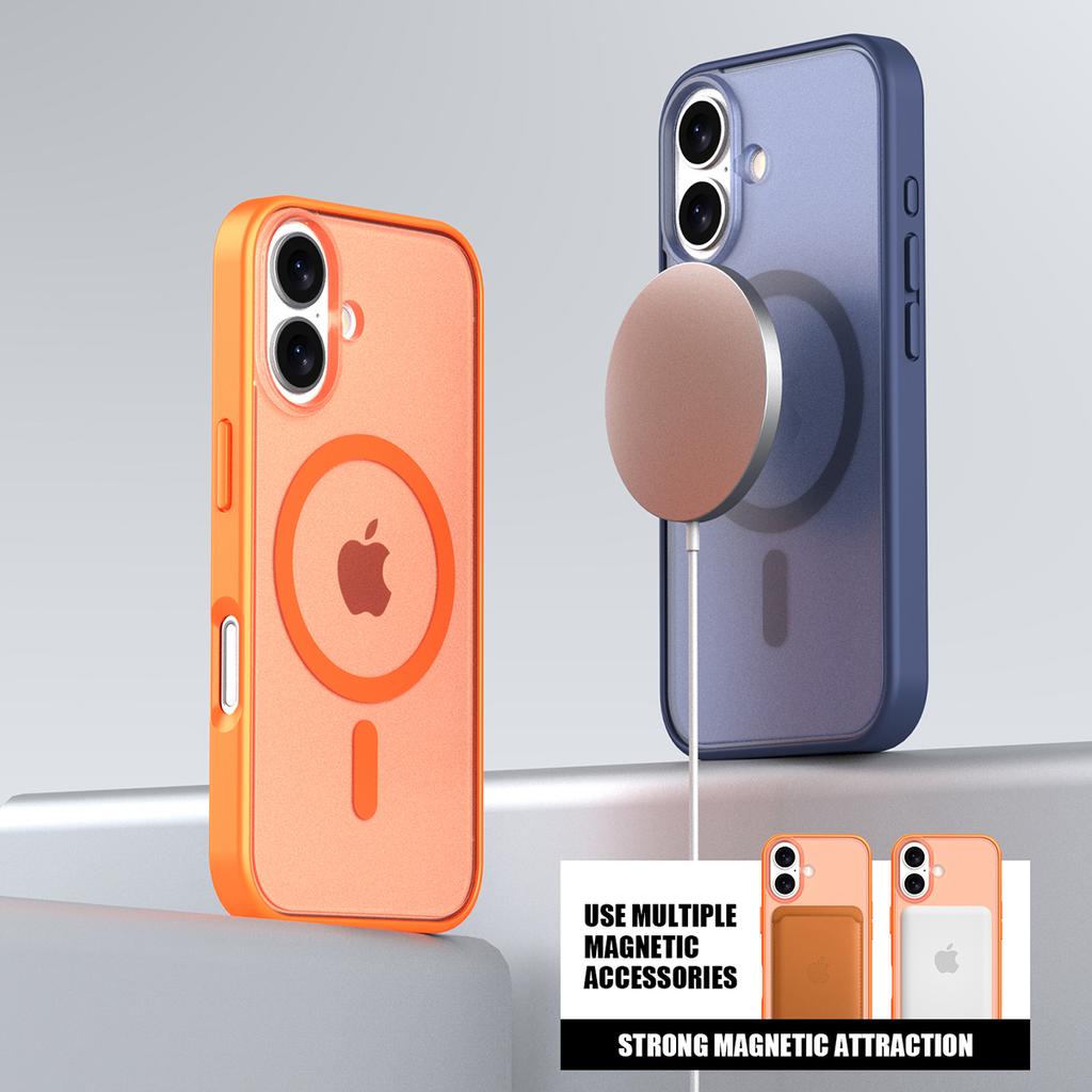 For iPhone 16 Case Compatible with MagSafe Skin Feel Frosted PC+TPU Phone Cover