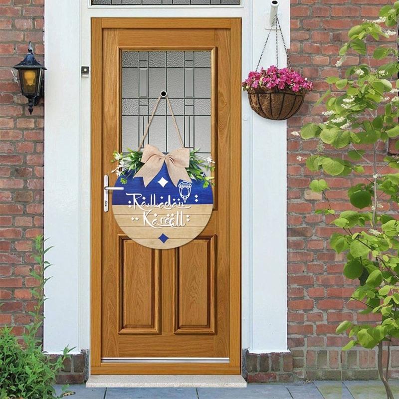 Wooden Welcome Sign Middle Eastern Door Sign Wall Hanging Decoration for Front Door Mantel Wall Moon Festival Decoration