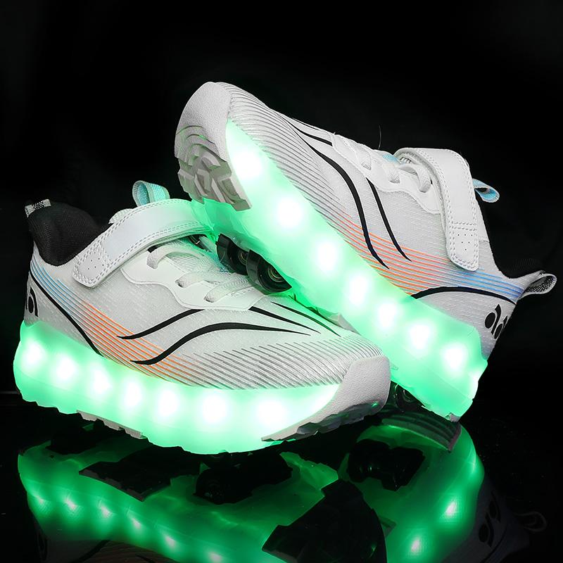 BoyS Four-wheeled Charging Flat-shaped Shoes LED Lamp Shoes Runaway Shoes Roller Skating Sports Shoes Girl Skates