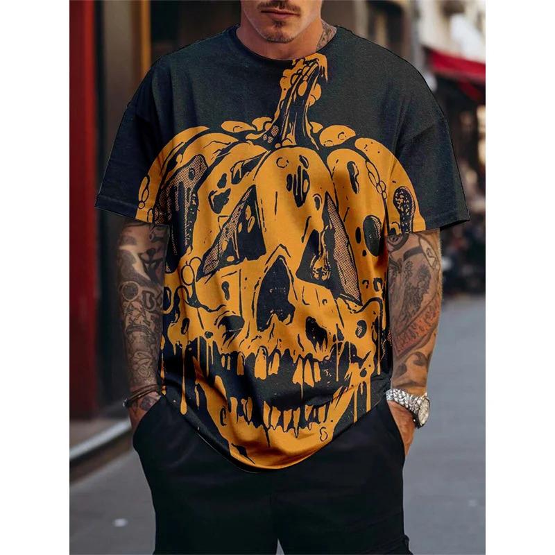 Новая забавная мужская футболка с 3D-принтом кота, футболка с рисунком тыквы и черепа на Хэллоуин, повседневный топ с круглым вырезом, свободным коротким рукавом, в стиле хип-хоп для нарядного выхода