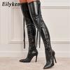 Eilyken New Fashion Designer Tassel Thigh High Women Shoes Sexy Pointed Toe Zip Over-the-Knee Boots Stiletto Heels Size 35-42