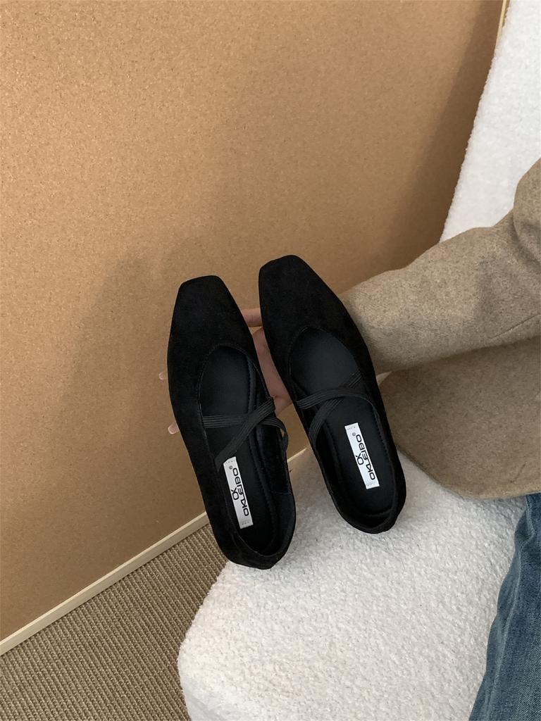 Flat Bottom French Small Square Head Suede Light Mouth Single Shoes Women's Spring and Autumn Evening with Skirt Mary Jane Pregnant Women's Grandma Sh
