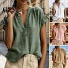 Loose Fit Blouse Women Shirt, V Neck Ruffled Stitching Short Sleeve Tops, Pure Casual Color Pullover Tops for Daily Wear V-neck Button Shirt