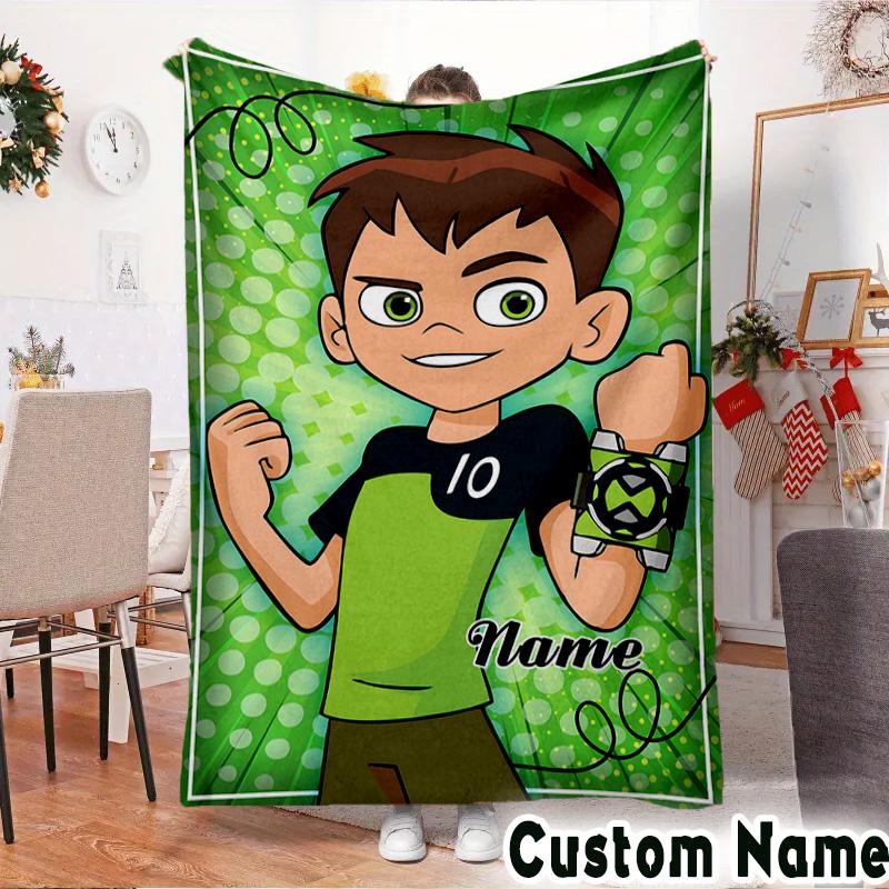 Custom Name Ben Alien Force Throws Blanket Flannel Blankets for Couch Bed Gifts for Men Women Picnic blanket Christmas fan gifts