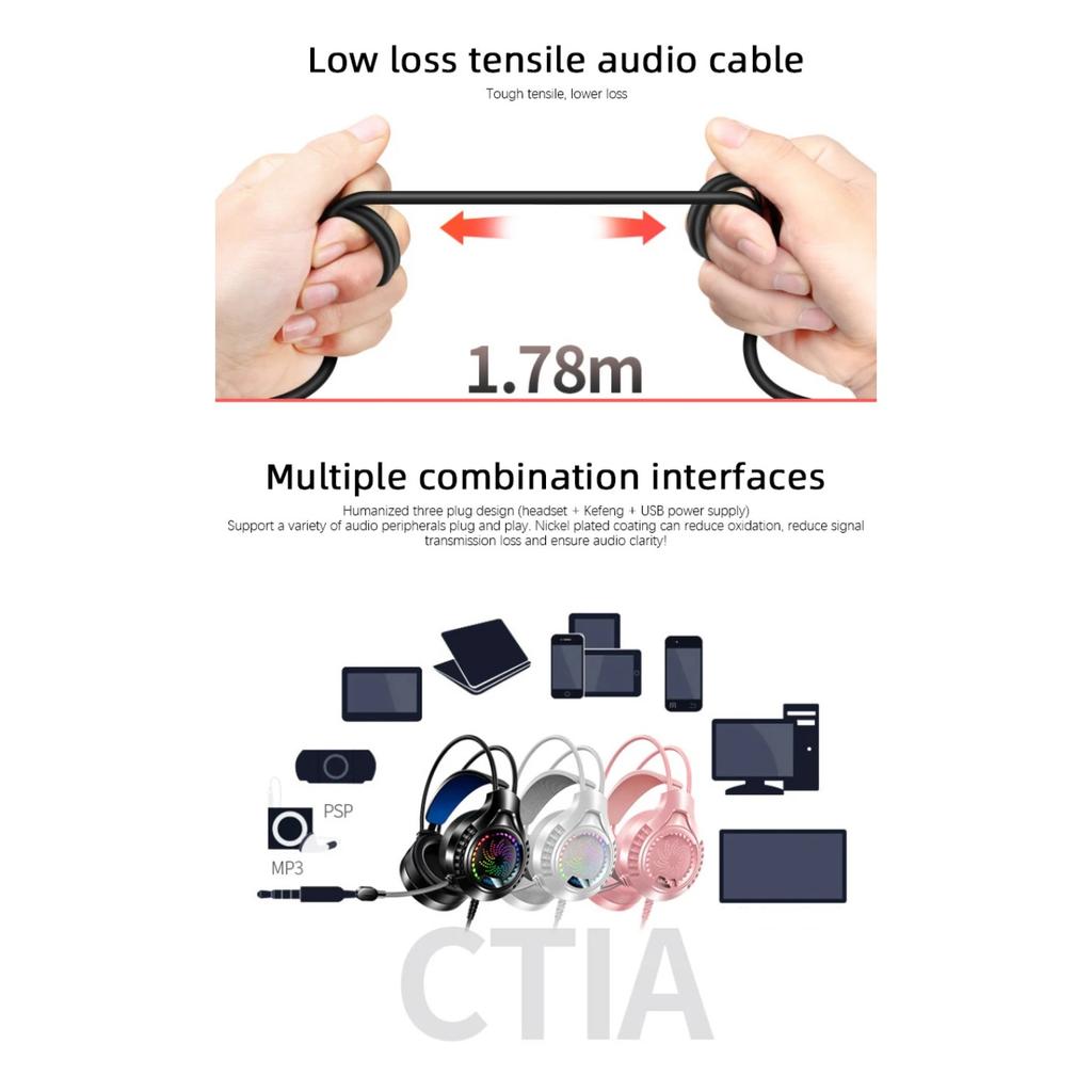 С микрофоном, регулятором громкости, игровые наушники для ПК, 3,5 мм, светодиодная подсветка, проводные игровые наушники, игровая стереогарнитура