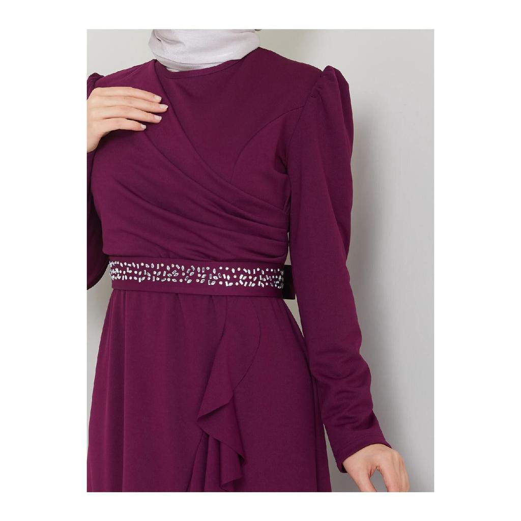 Women's Clothing Evening Dress Fashion Skirt Flounced Belt Stoned Hijab Evening Dress 2497 Black