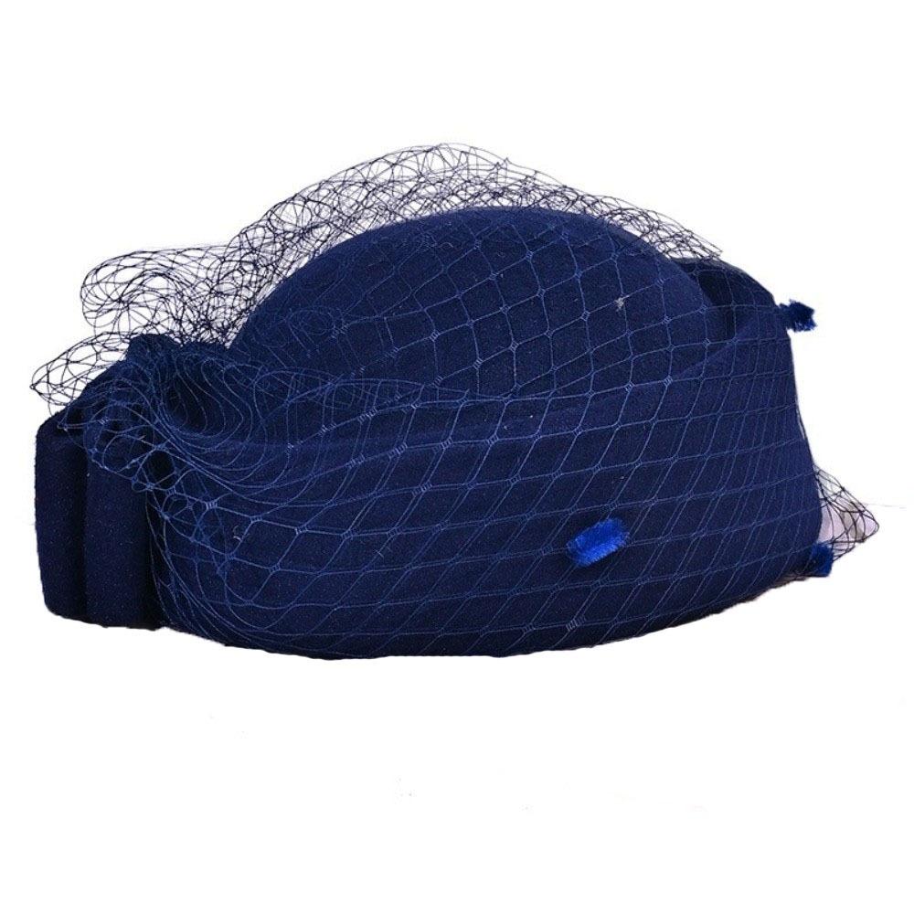 Однотонная шерстяная шляпа-бант с вуалью, шляпка стюардессы в британском стиле, винтажная шляпка-таблетка, головной убор