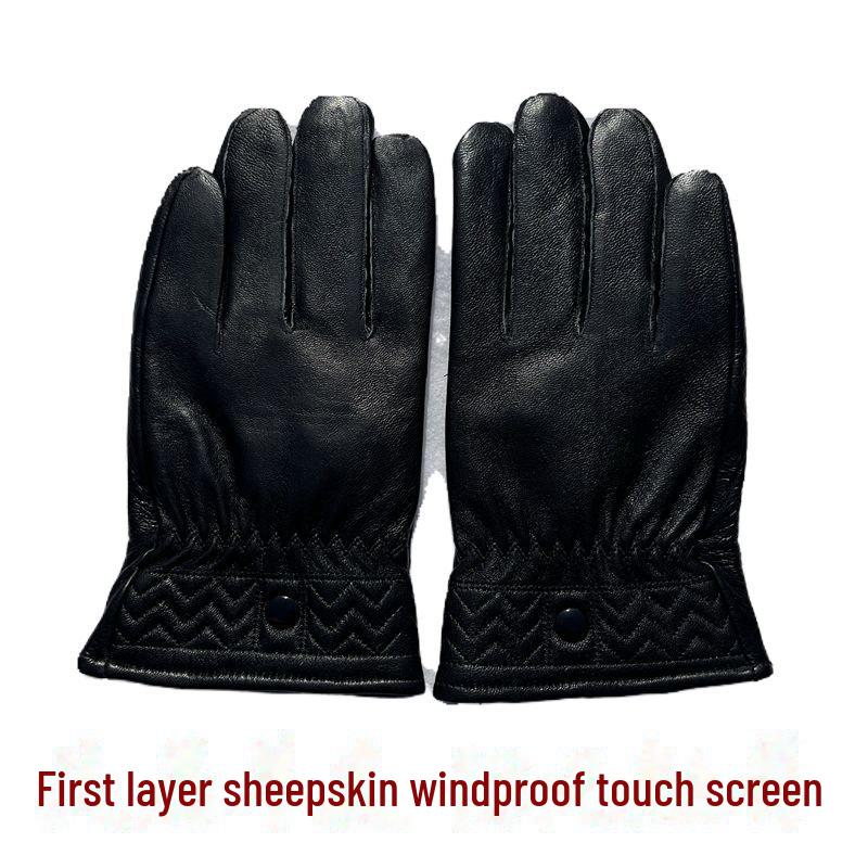Jiuyunmeng Men's Genuine Leather Gloves, Winter Korean Style, Velvet-Lined, Thick, Warm, Waterproof Motorcycle Riding Gloves