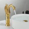 Golden Basin Faucet Deck Mount Sink Short Faucets Swan Shape Single Handle Sink Hot Cold Water Mixer Tap