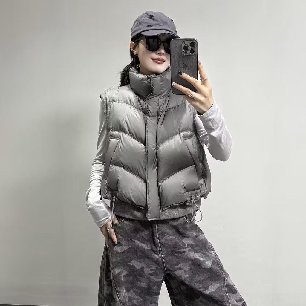 Европейский Станция Коммутер Стойка Воротник Пуховый Жилет Женский Зима Новый Жилет Мода Сращивание Терможилет Мода