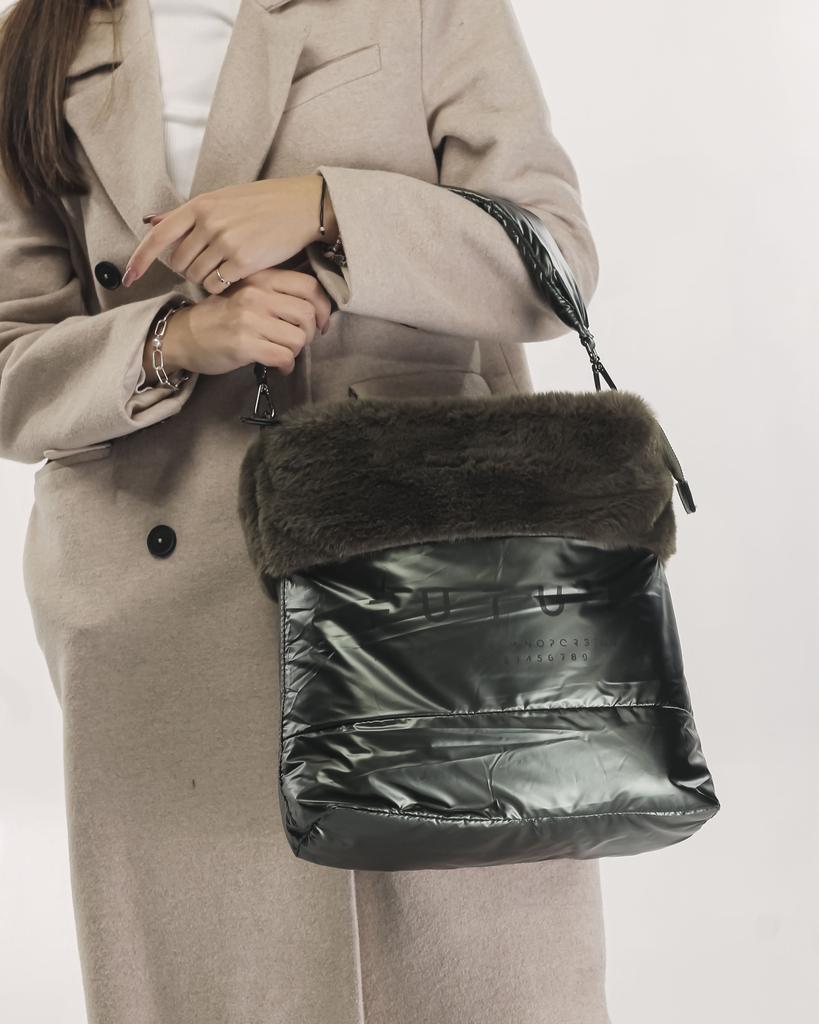 Women's Bag Batty 4600 Green Raincoat Fabric with Fur