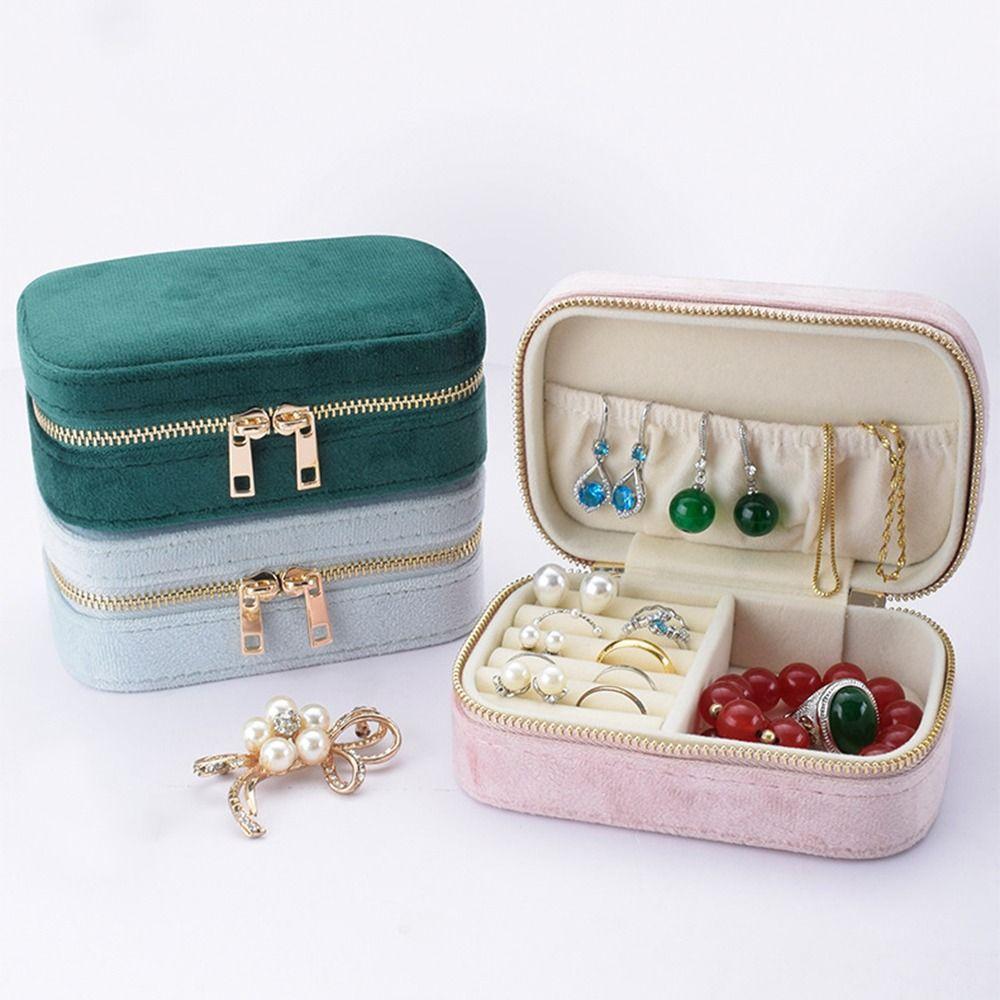 Velvet Portable Jewelry Box Square Necklace Storage Case Travel Jewelry Case Rings Storage Case