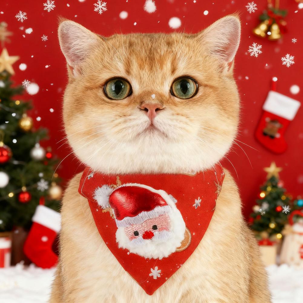 Рождественский ошейник для питомца, дизайн с оленями, праздничная рождественская бандана для кошки/собаки, для нарядного образа, плюшевый Санта-олень
