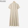 ZANZEA Женское повседневное свободное платье-рубашка с отложным воротником и коротким рукавом