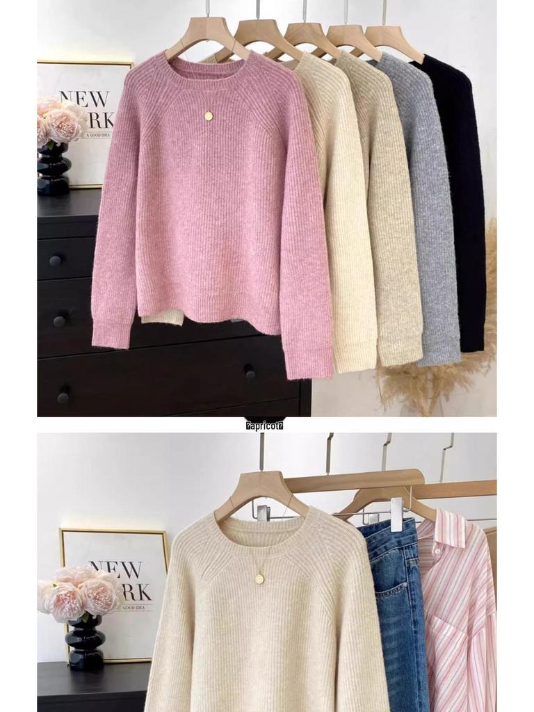 Женский трикотаж с рукавами реглан и круглым вырезом - Свитер для многослойности Осень/Зима 2025, Топ в ленивом стиле