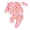 Toddler Girls Valentine's Day Sets Long Sleeve Heart Print Sweatshirt Drawstring Pants Headband Sets