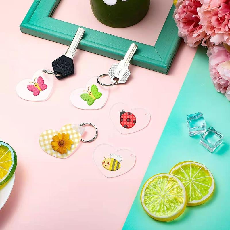 30/60 шт. Акриловые заготовки для брелоков в форме сердца Акриловые диски в форме сердца с отверстием для DIY брелоков Виниловое украшение на День святого Валентина